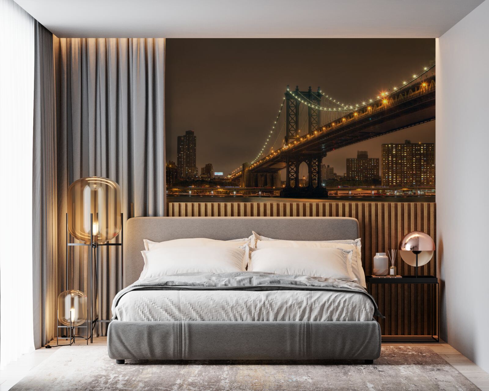 Carta da parati ponte di brooklyn di sera