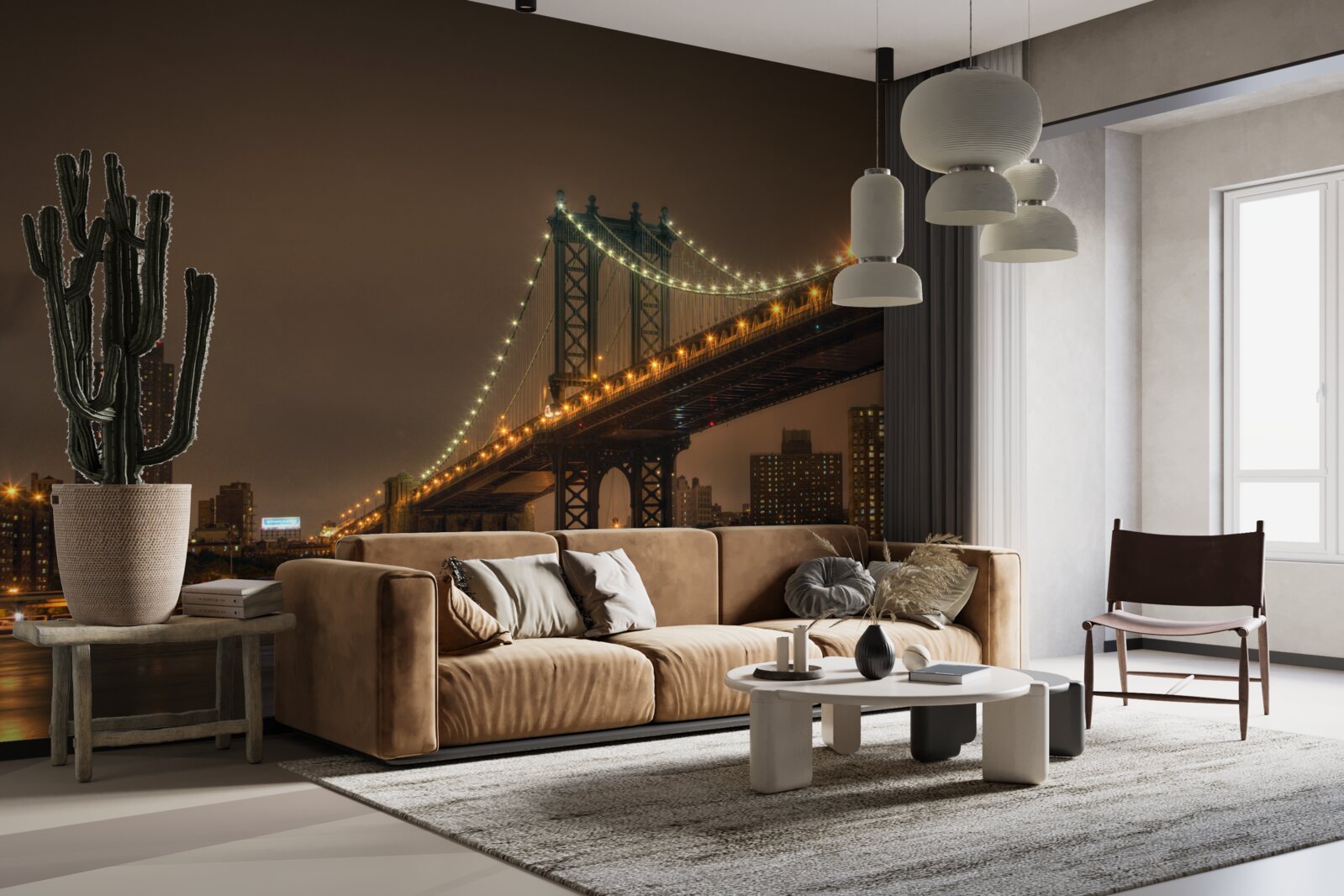 Carta da parati ponte di brooklyn di sera
