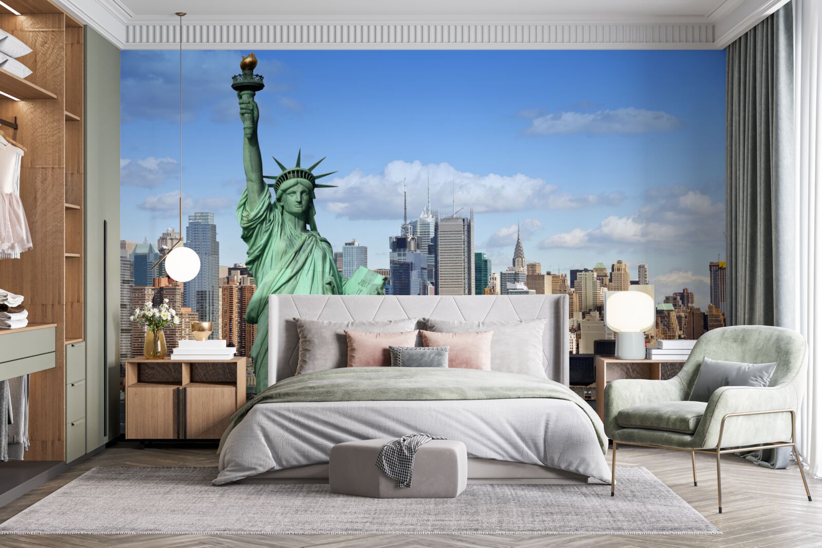 Carta da parati statua della libertà sullo sfondo di new york
