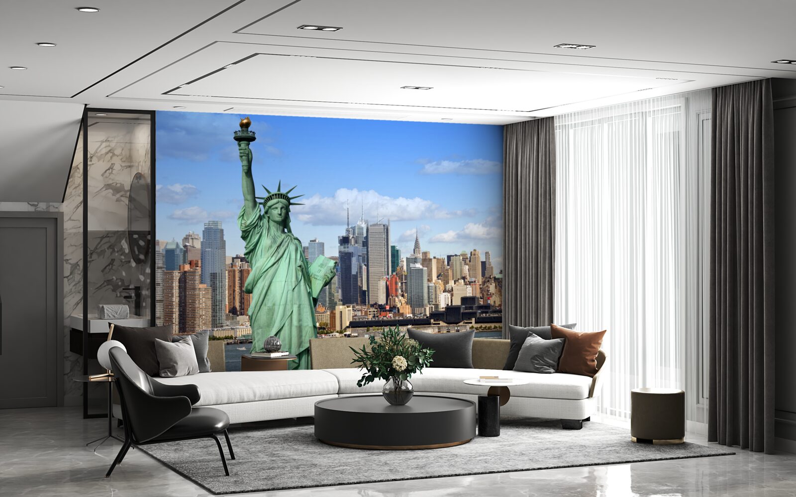 Carta da parati statua della libertà sullo sfondo di new york