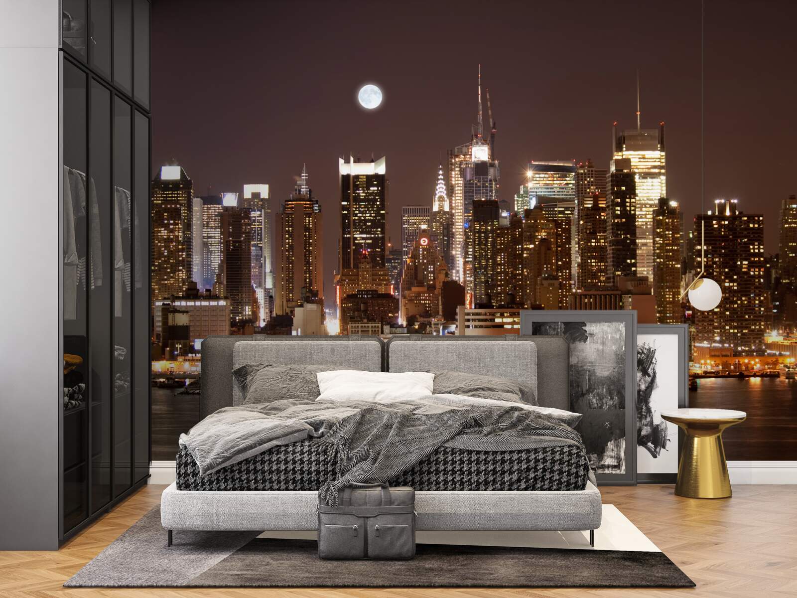 Carta da parati magnifica vista panoramica di Manhattan di notte