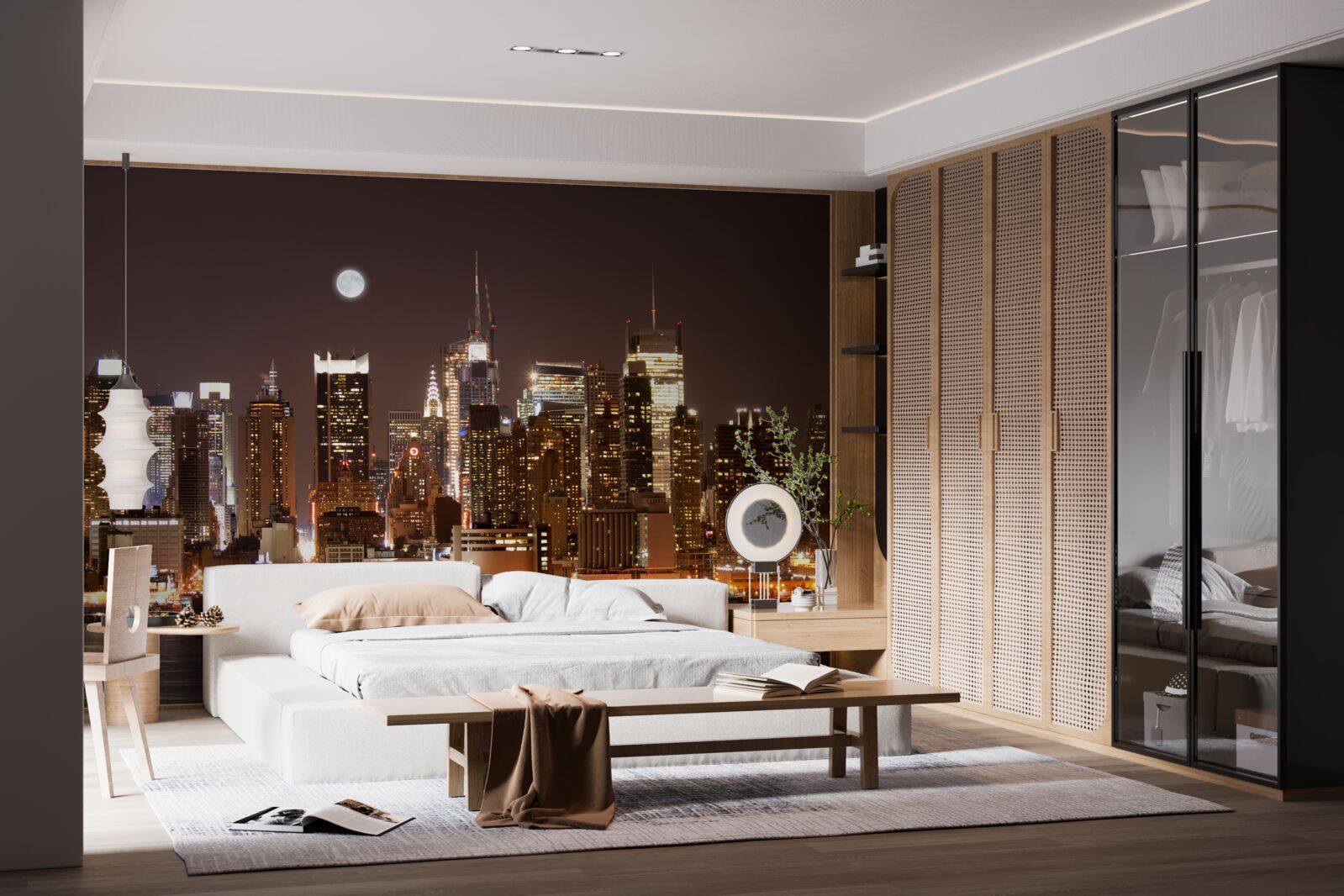 Carta da parati magnifica vista panoramica di Manhattan di notte