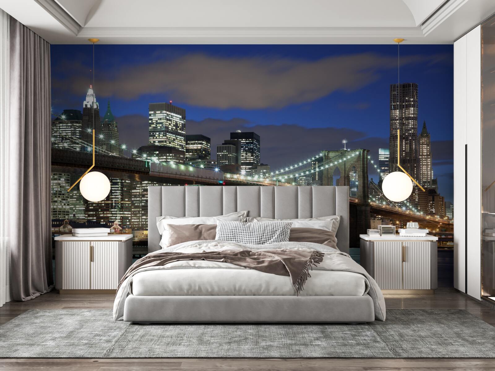Carta da parati la città di notte adorna i contorni del ponte di Brooklyn