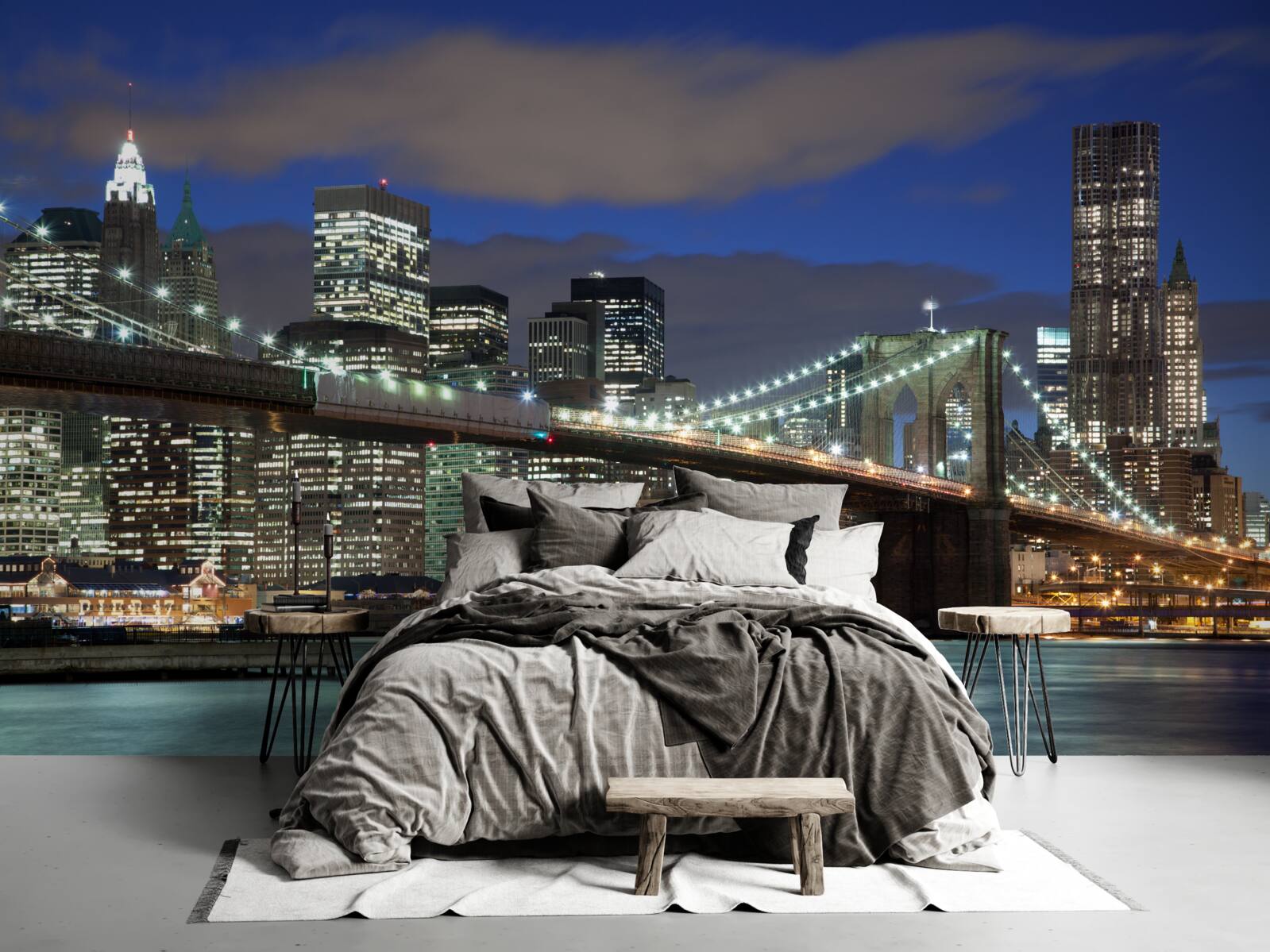Carta da parati la città di notte adorna i contorni del ponte di Brooklyn