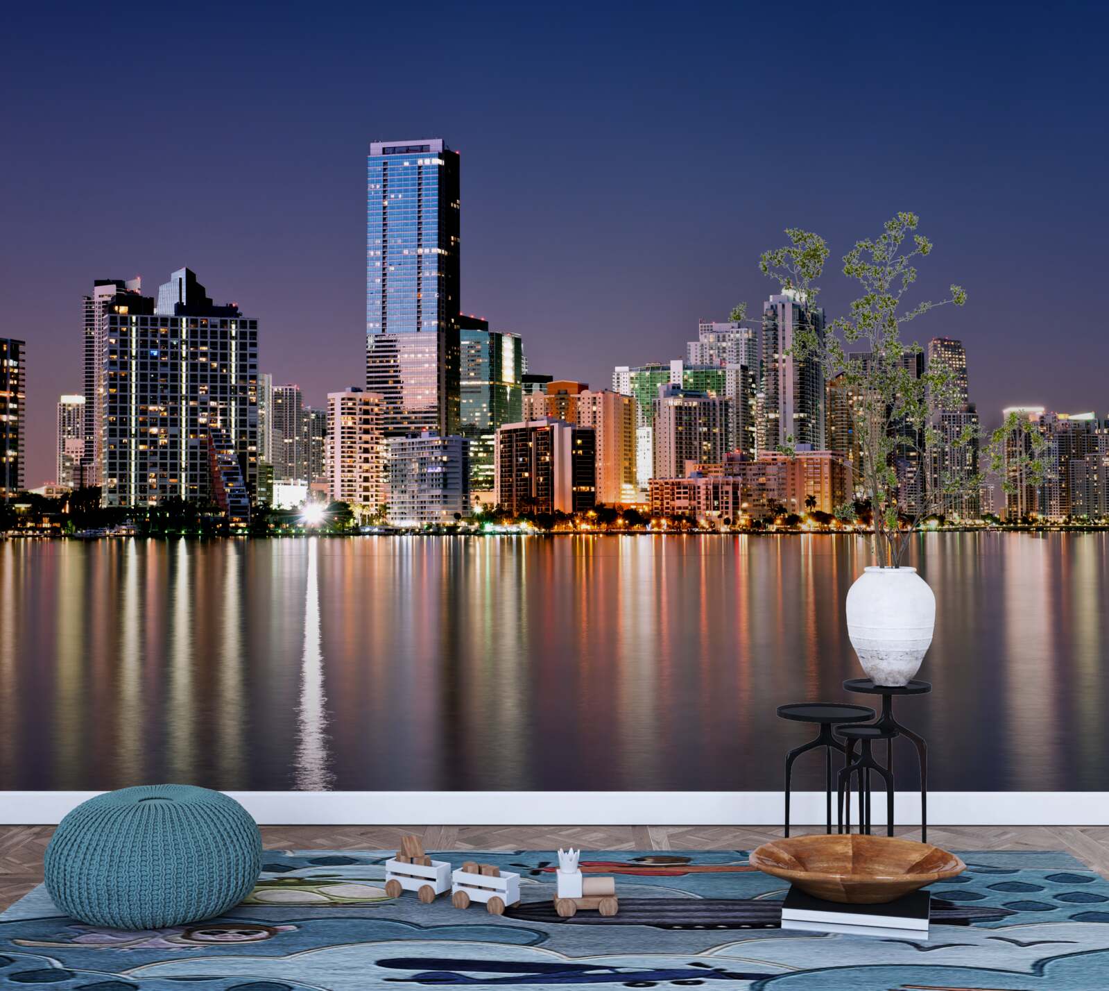 Carta da parati gigante urbano con illuminazione notturna