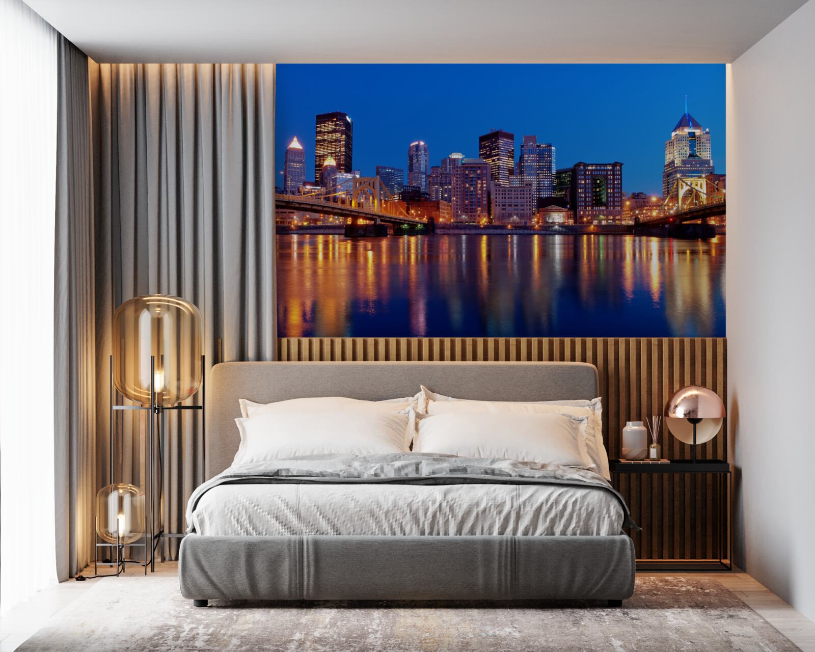 Carta da parati skyline di new york di notte