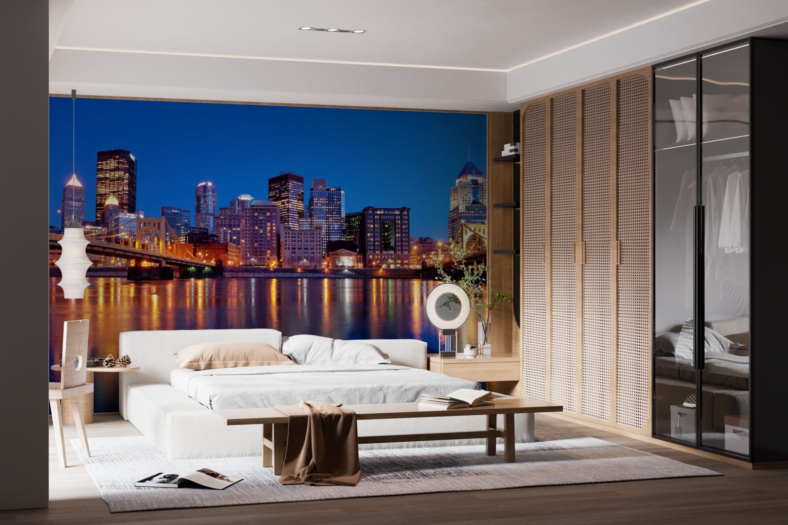 Carta da parati skyline di new york di notte