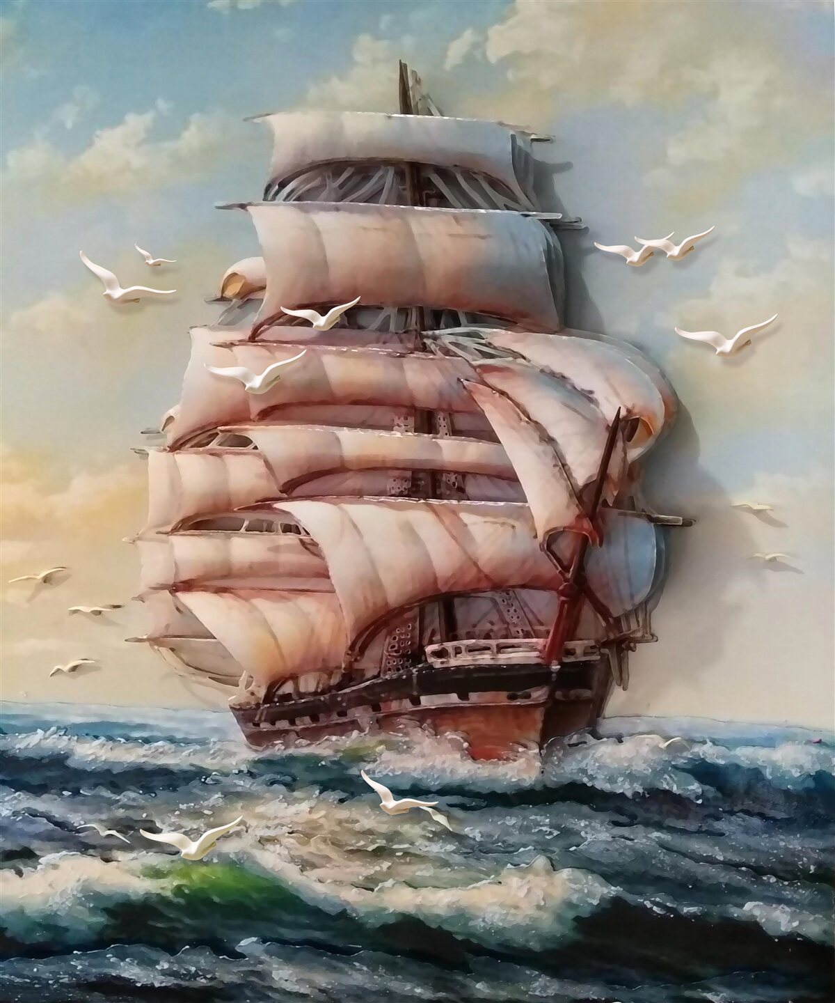 Carta da parati elegante nave con vele in tempesta