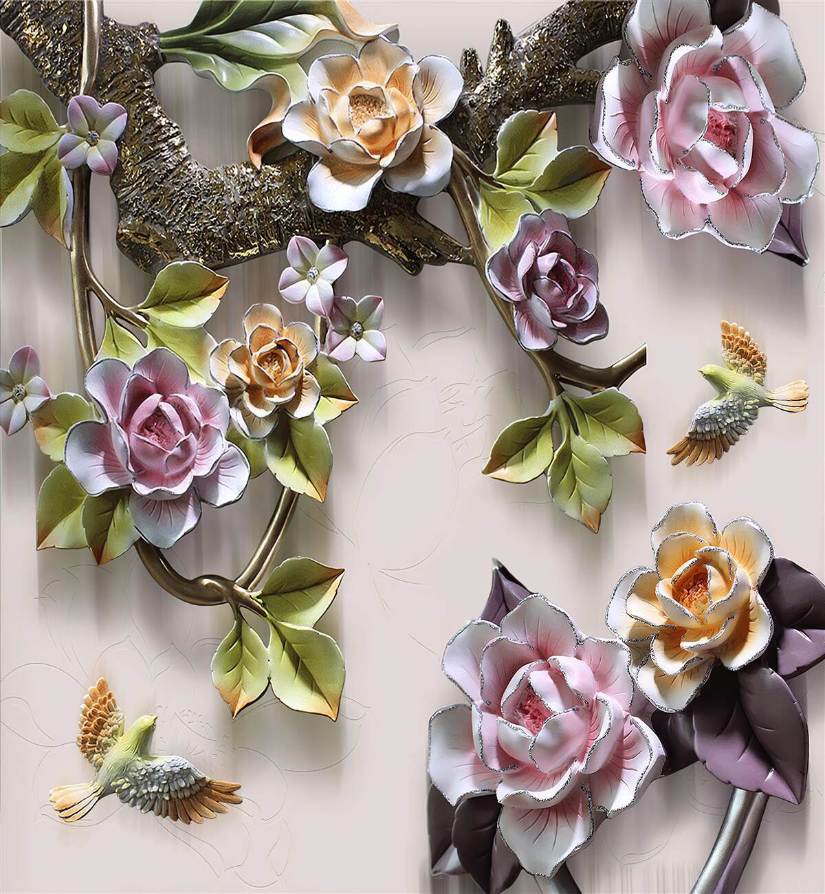 Carta da parati le rose colorate sui rami sono bellissime
