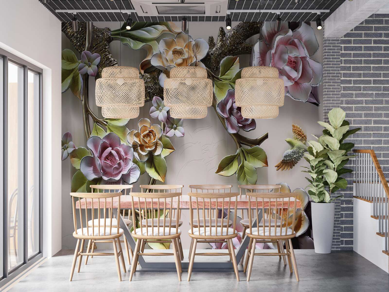 Carta da parati le rose colorate sui rami sono bellissime