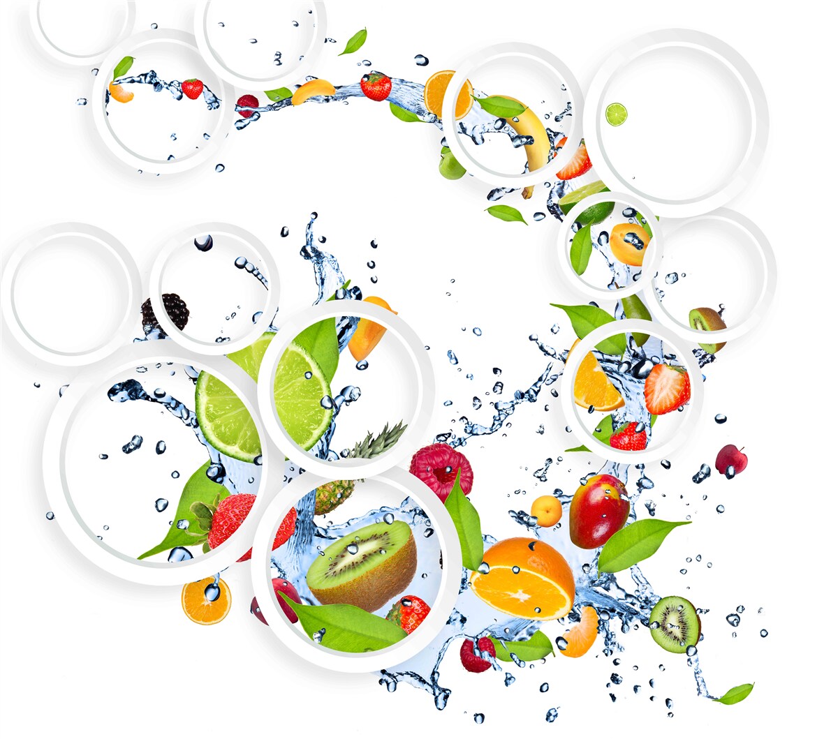 Carta da parati frutta e rotondità bianca