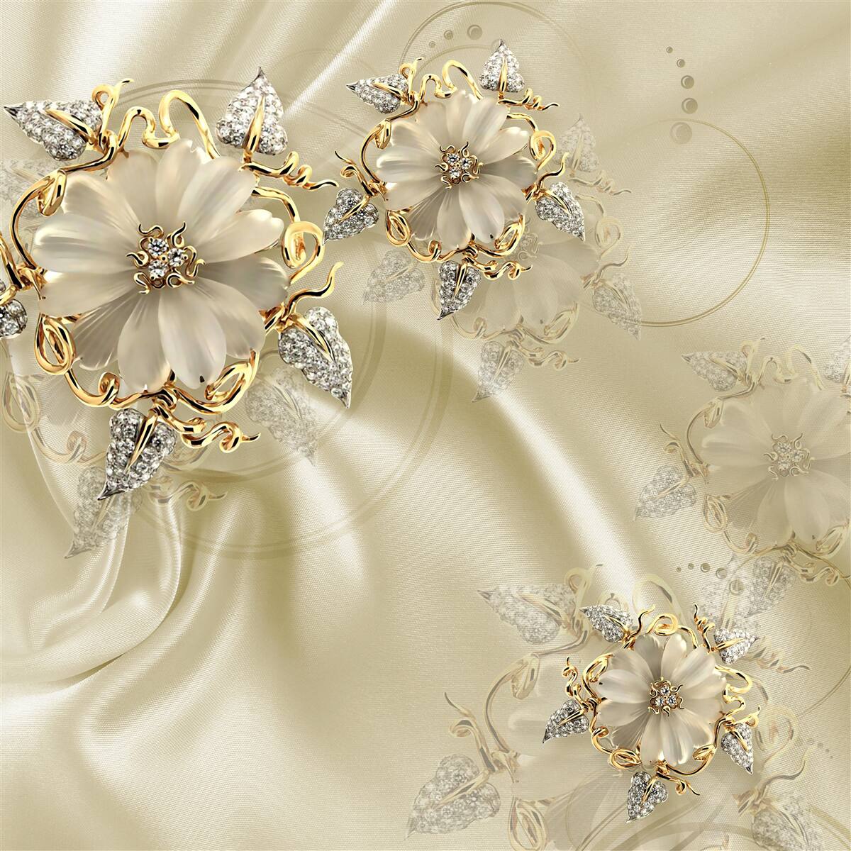 Carta da parati gemello a forma di fiore con petali su tessuto di seta beige