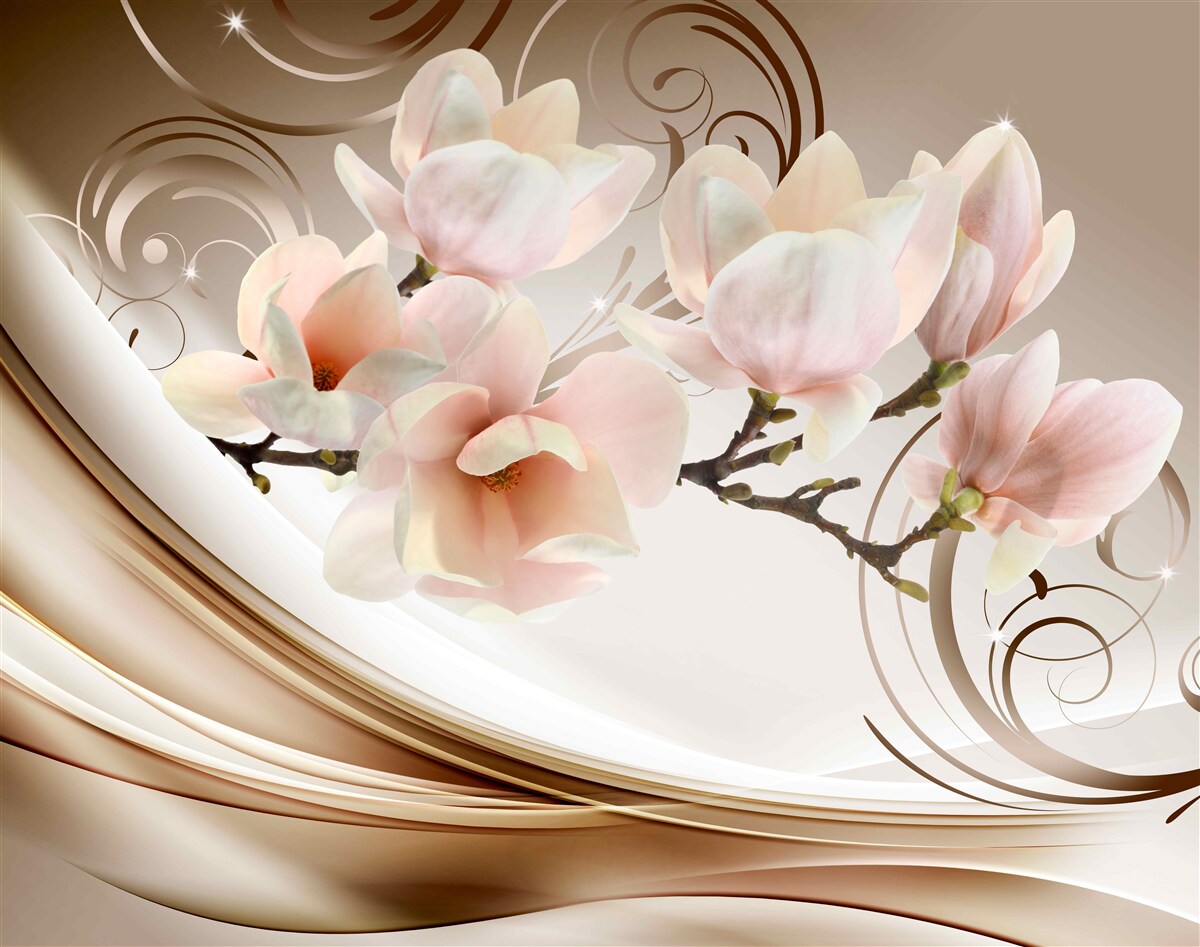 Carta da parati un ramo fiorito decorato con delicati fiori rosa