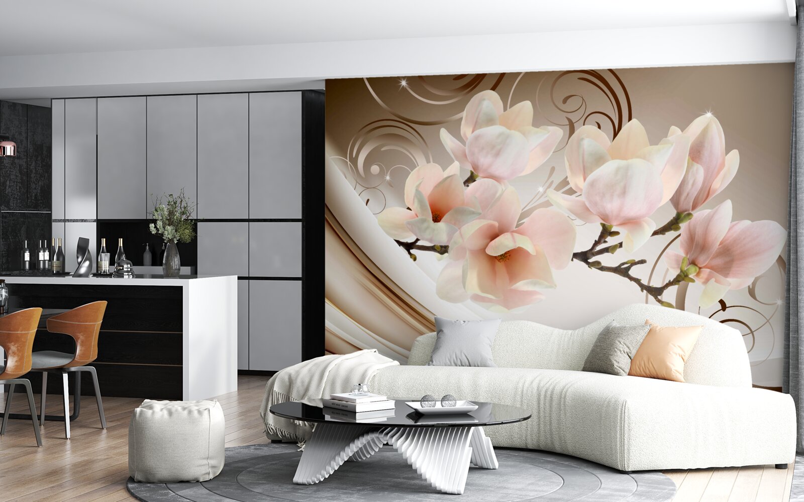 Carta da parati un ramo fiorito decorato con delicati fiori rosa