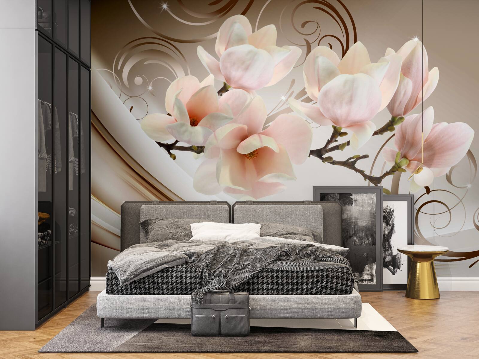 Carta da parati un ramo fiorito decorato con delicati fiori rosa