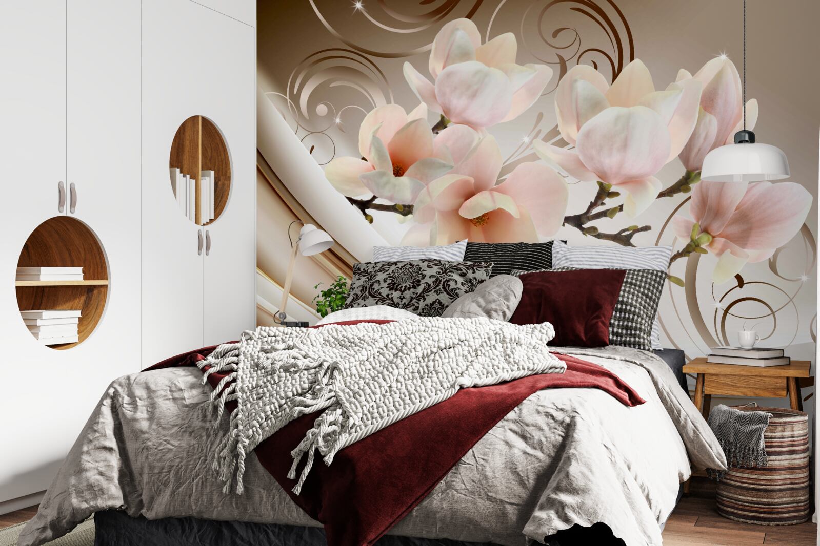 Carta da parati un ramo fiorito decorato con delicati fiori rosa