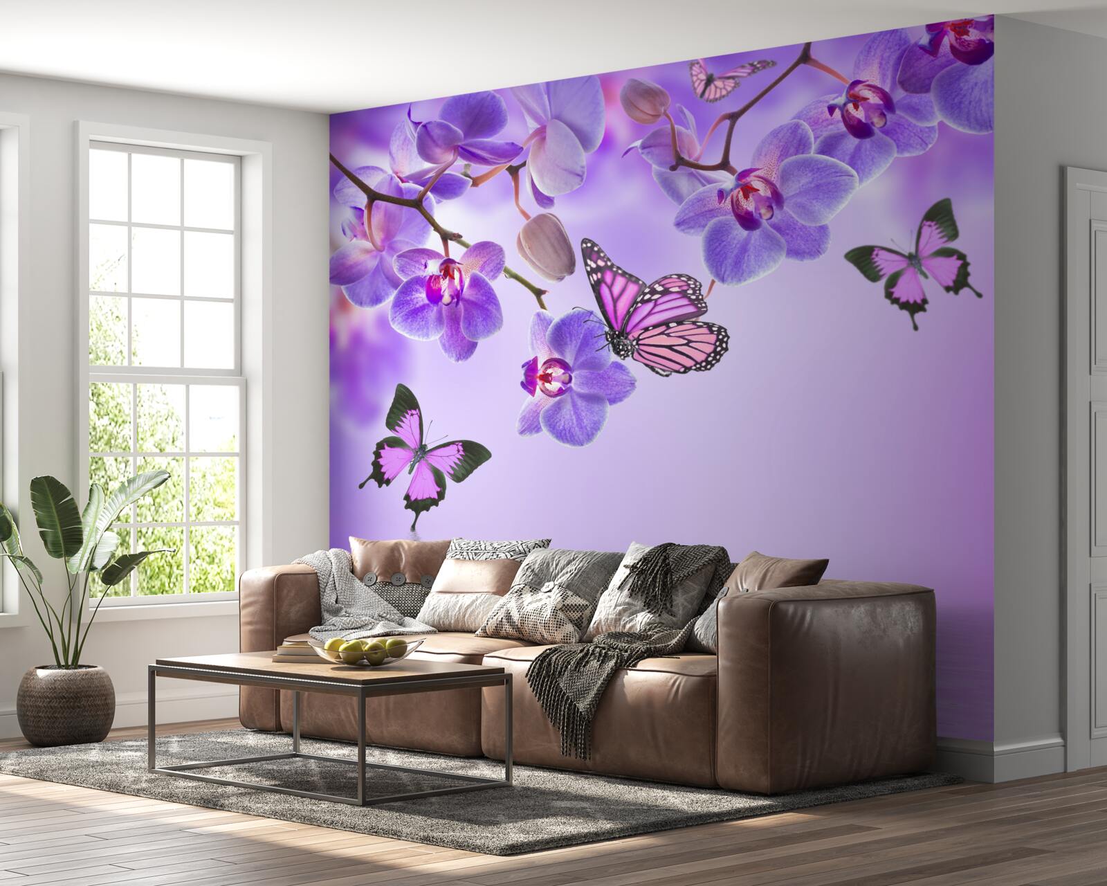 Fototapeta motyle i fioletowa orchidea