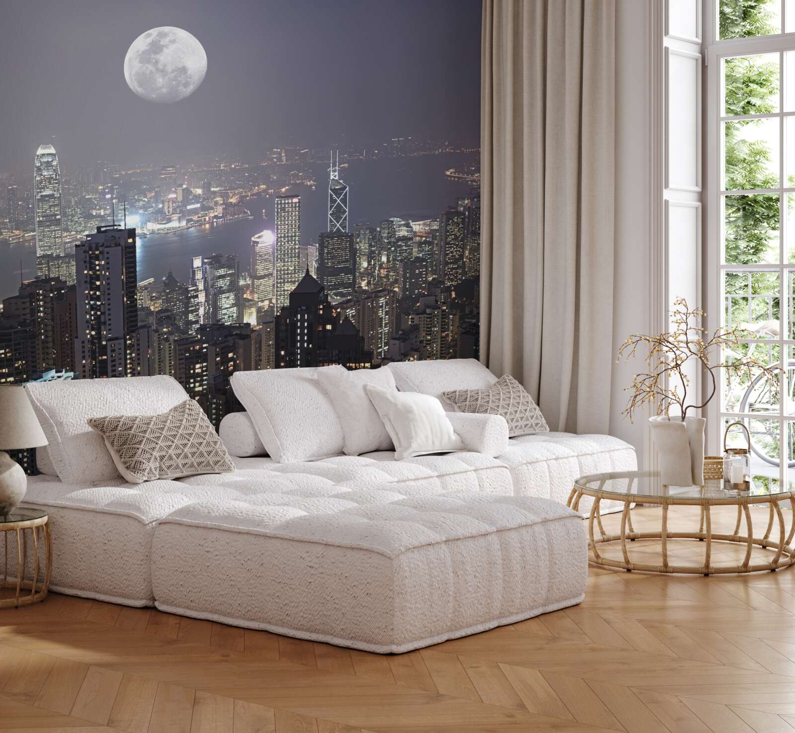 Carta da parati La luna di mezzanotte si staglia su hong kong