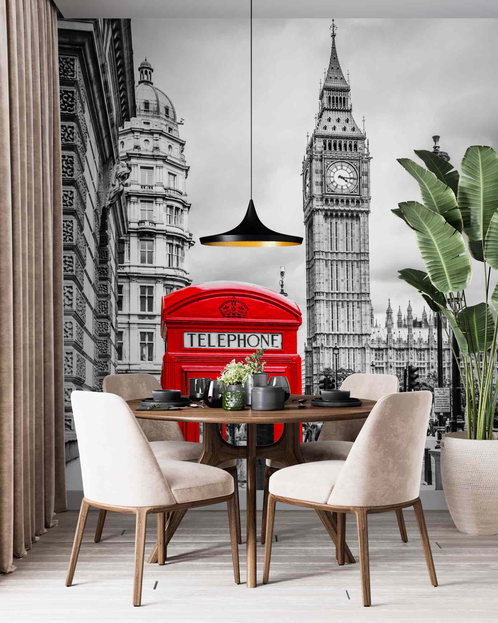 Carta da parati cabina telefonica rossa davanti a Big Ben sullo sfondo