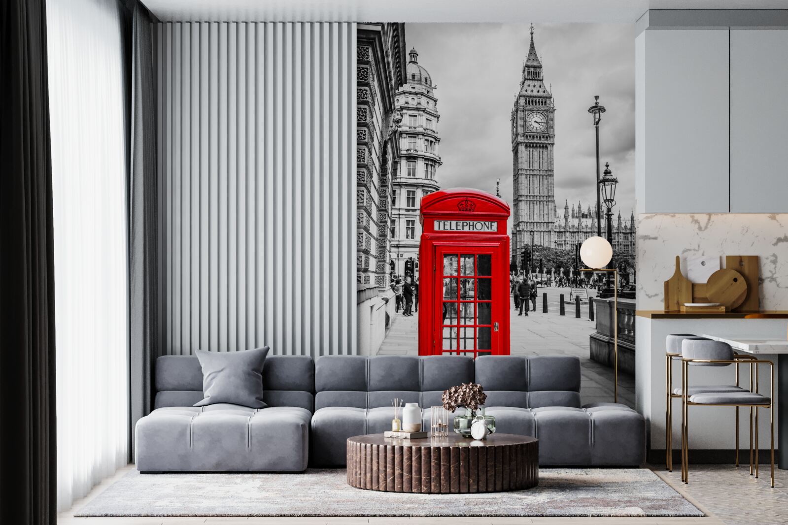 Carta da parati cabina telefonica rossa davanti a Big Ben sullo sfondo