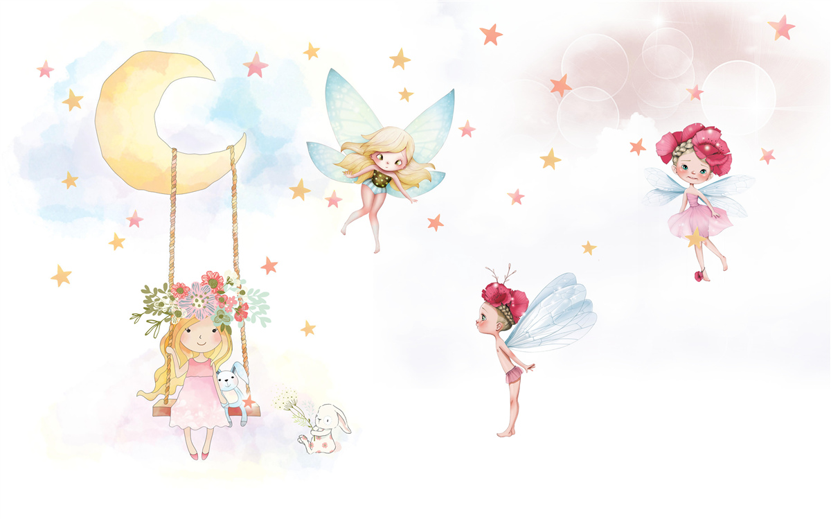 Carta da parati bambino sull'altalena e creature magiche