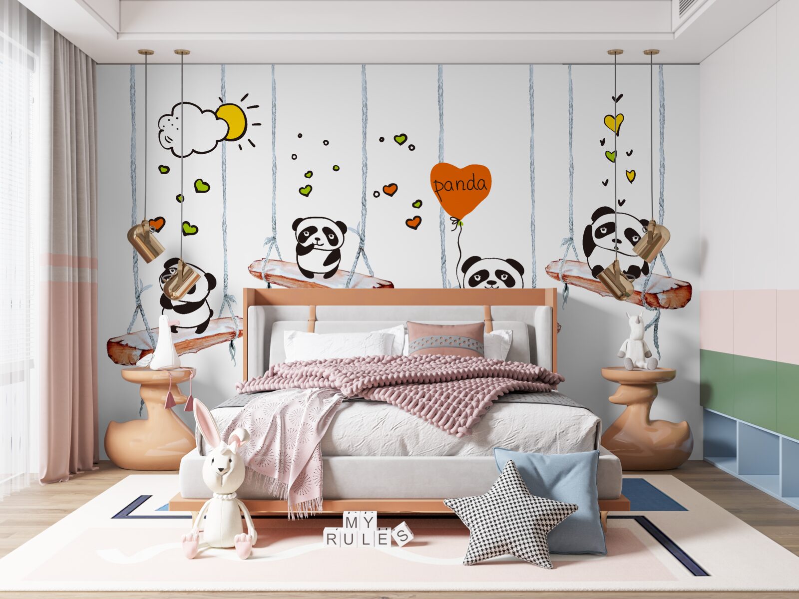 Carta da parati panda a dondolo