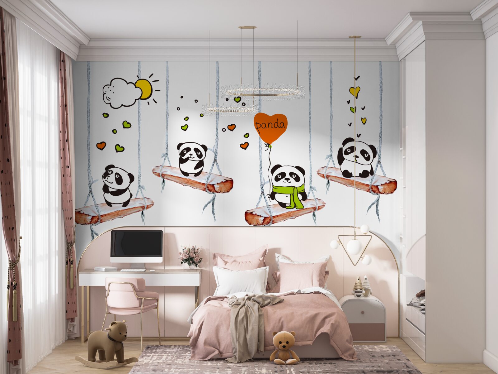 Carta da parati panda a dondolo