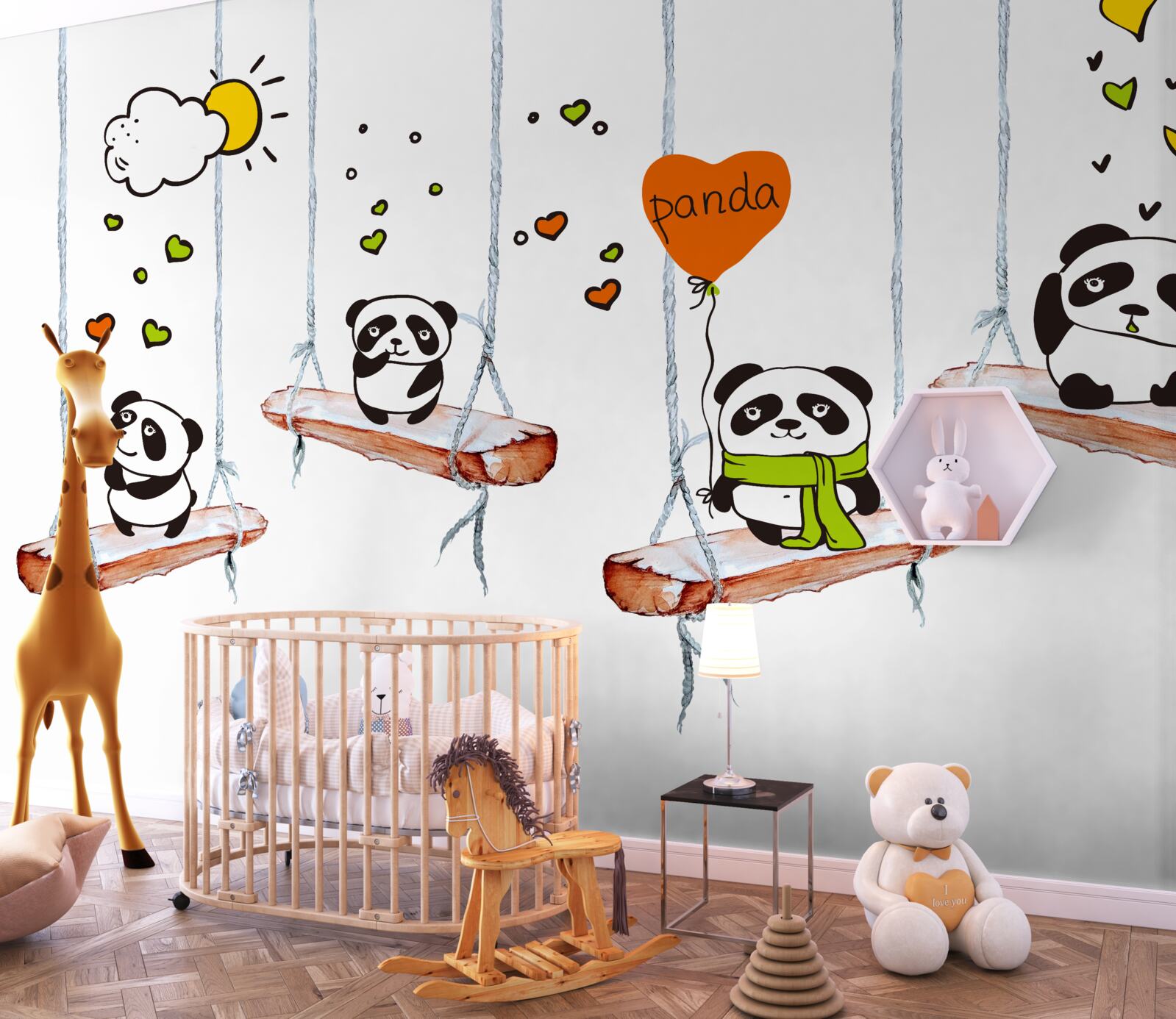Carta da parati panda a dondolo
