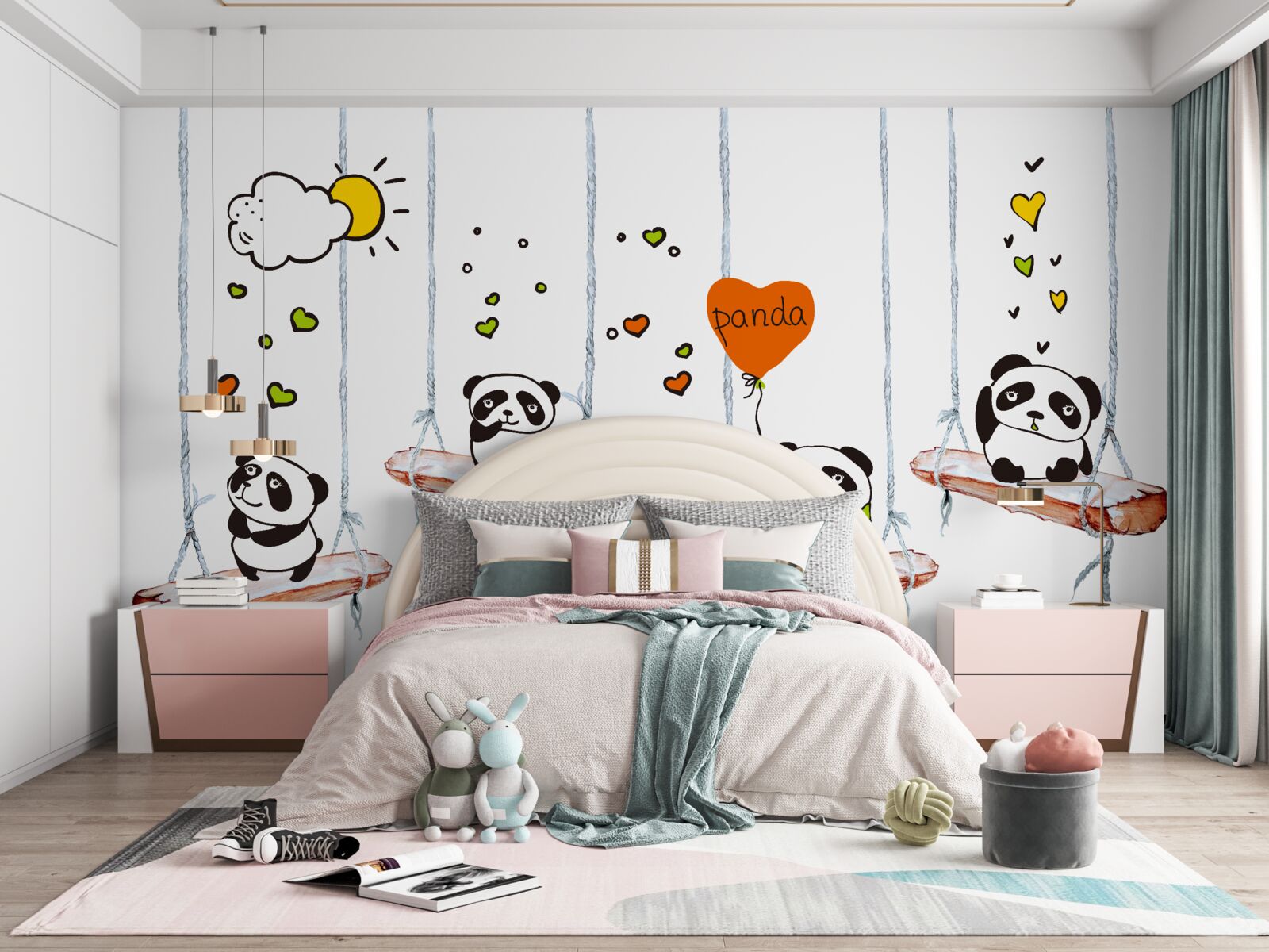Carta da parati panda a dondolo