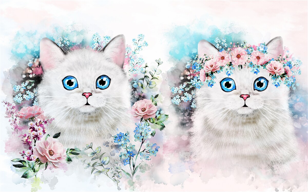 Carta da parati Gatti di marzo circondati da fiori