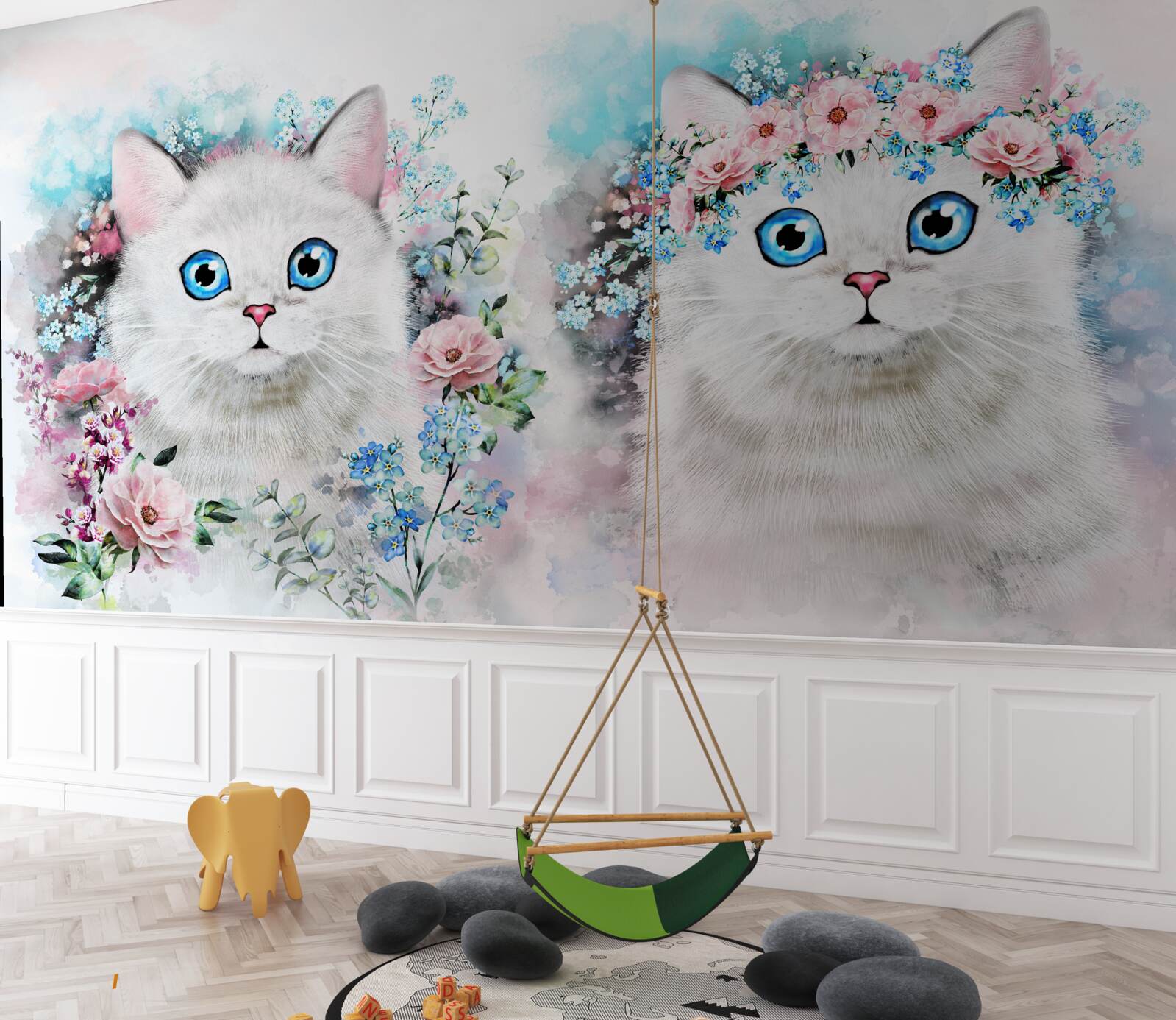Carta da parati Gatti di marzo circondati da fiori