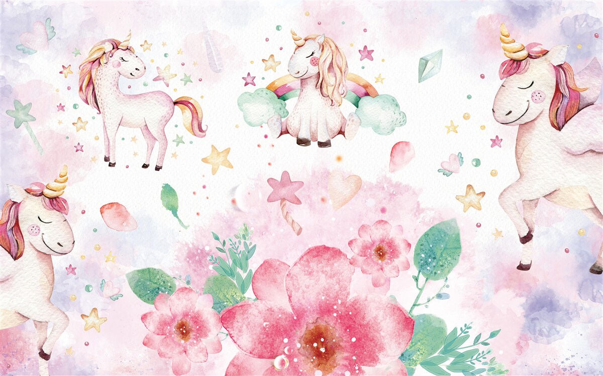 Carta da parati unicorni tra i fiori