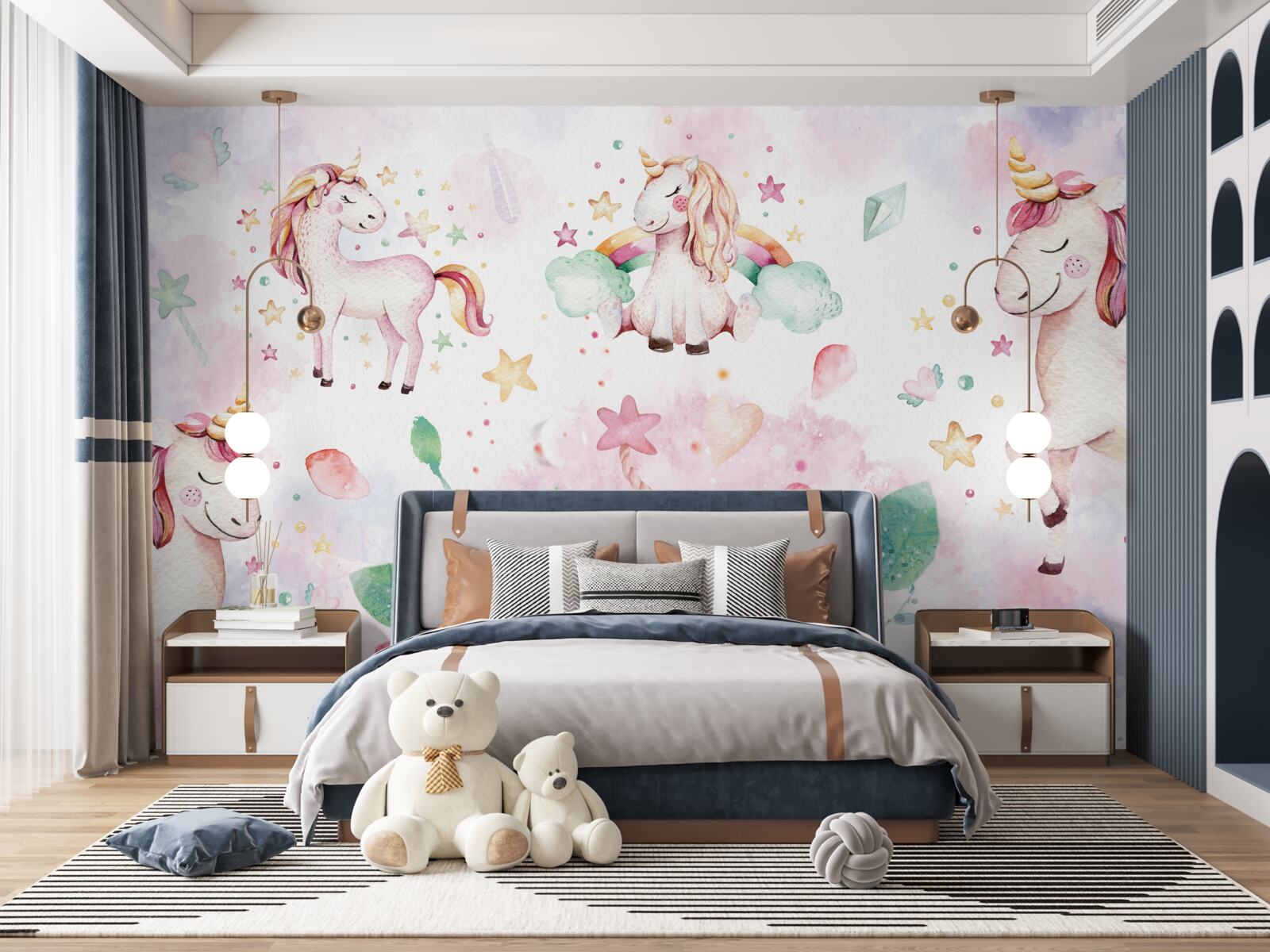 Carta da parati unicorni tra i fiori