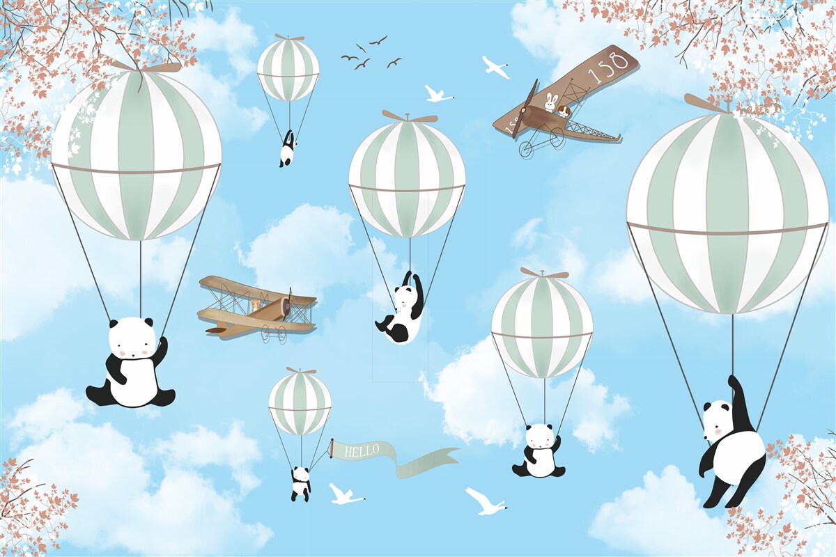 Carta da parati Ai panda piace giocare con i palloncini