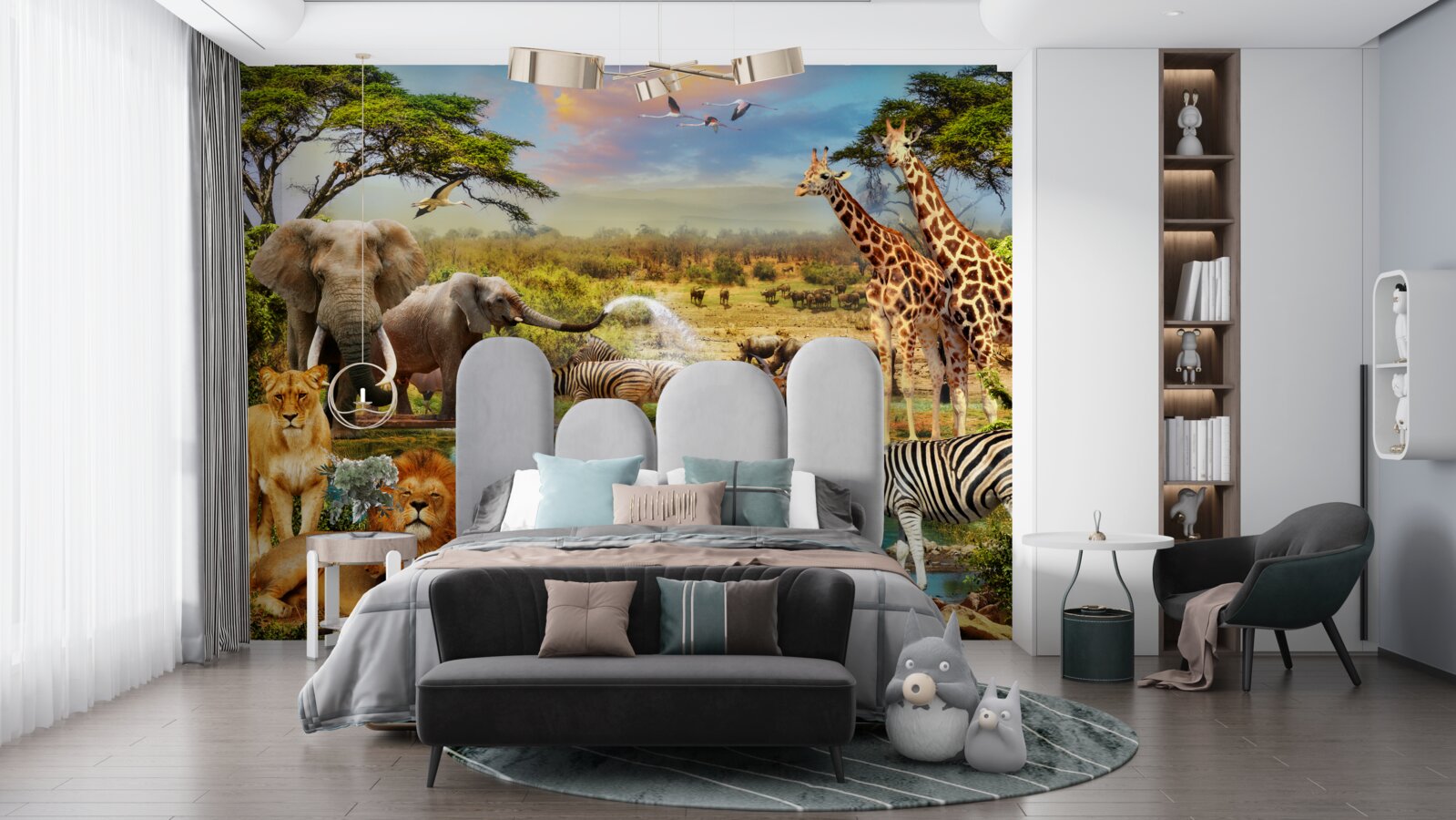 Carta da parati un abbeveratoio con animali africani