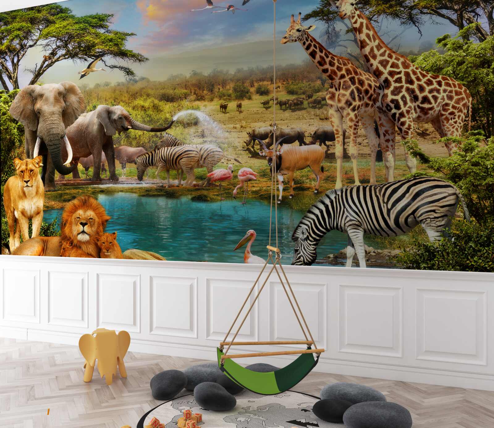 Carta da parati un abbeveratoio con animali africani