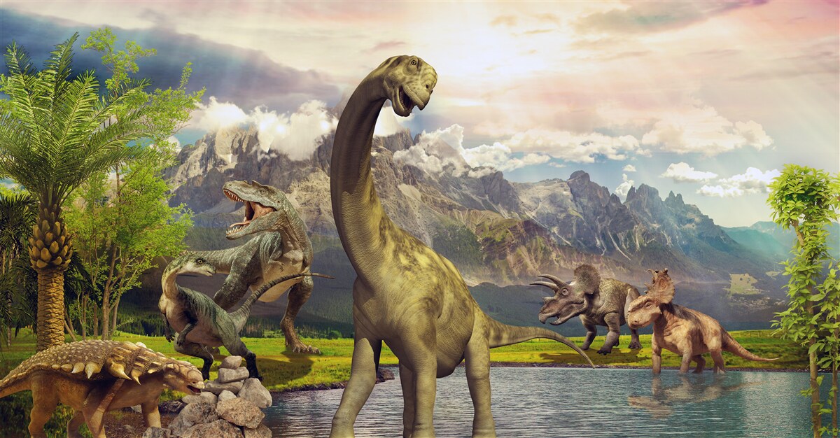 Carta da parati i dinosauri sono apparsi vicino allo stagno