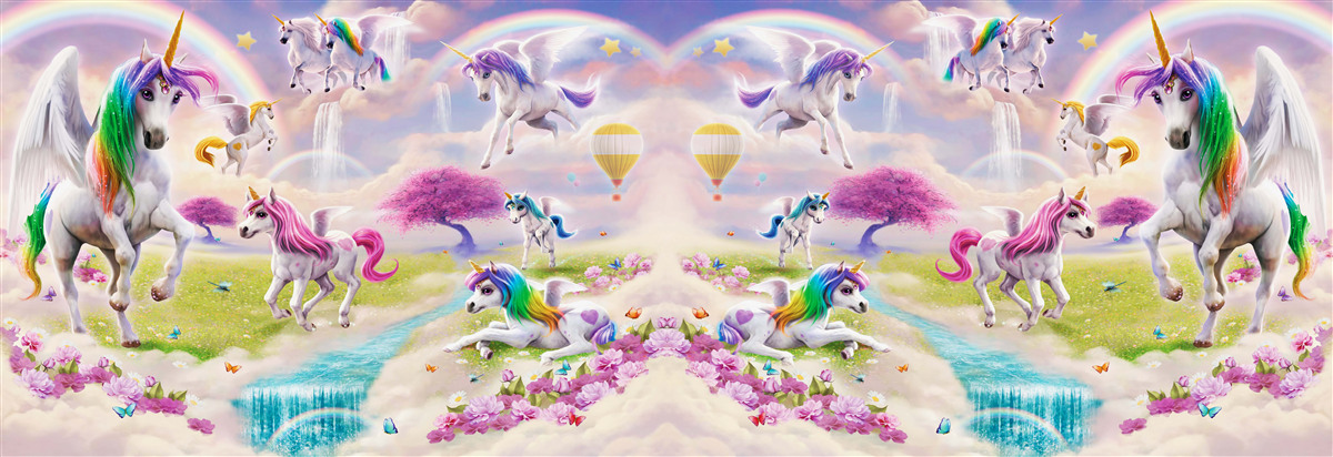 Carta da parati unicorni con pelliccia arcobaleno scintillante come in una favola