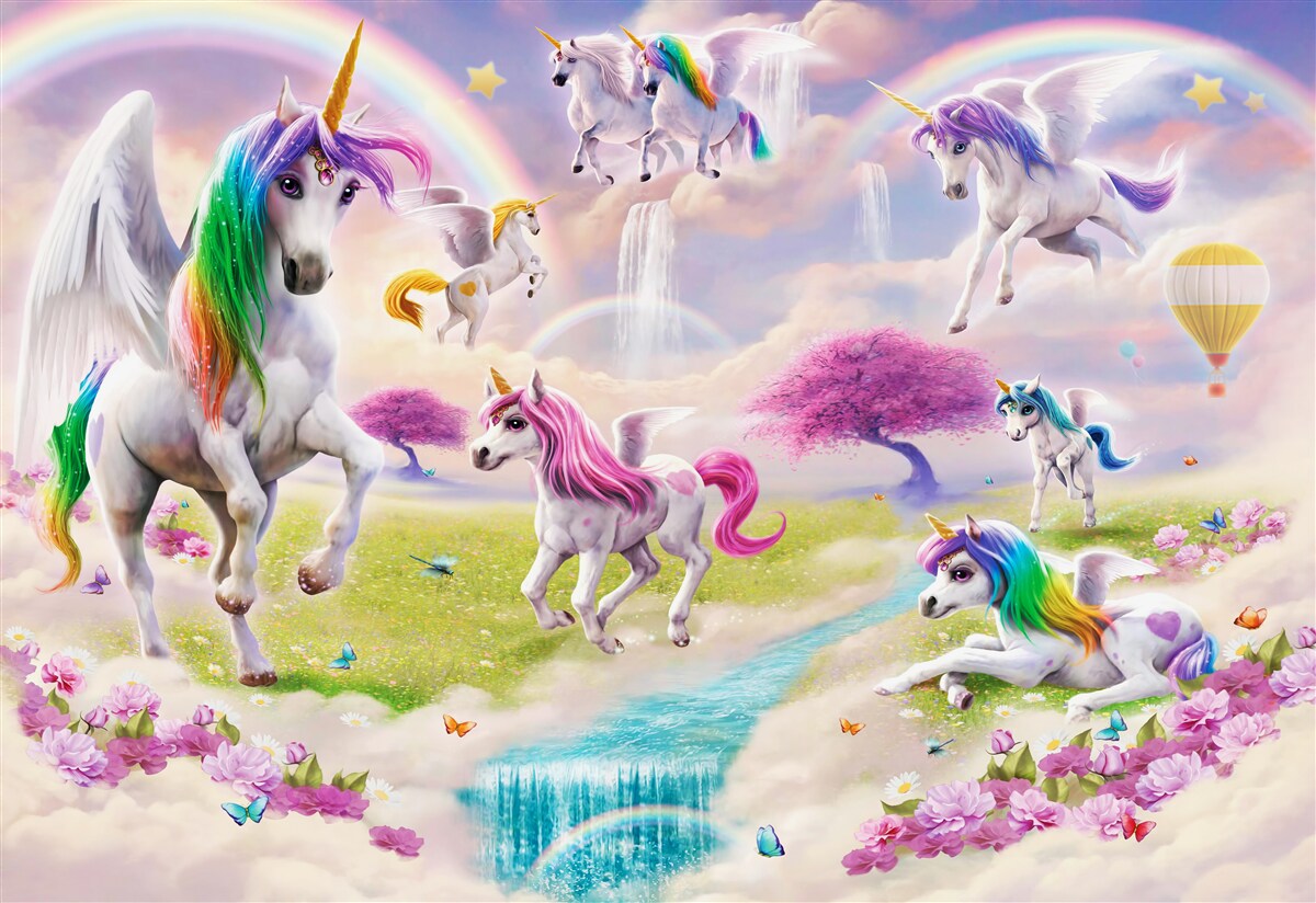 Carta da parati unicorni magici in una radura della foresta