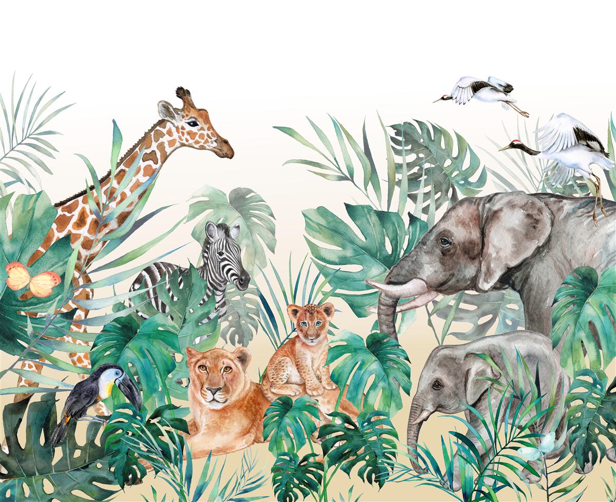 Carta da parati animali dell'africa tra le foglie