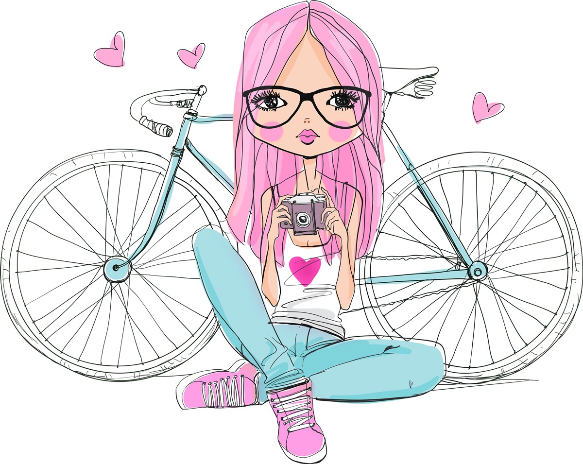 Carta da parati ragazza alla moda in bicicletta