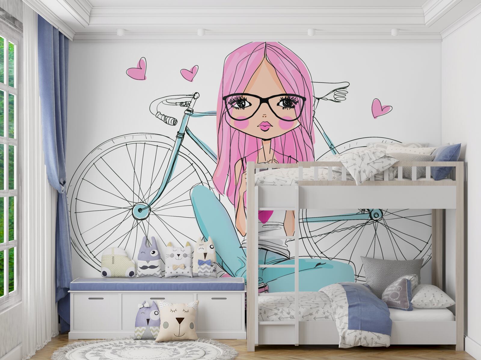 Carta da parati ragazza alla moda in bicicletta