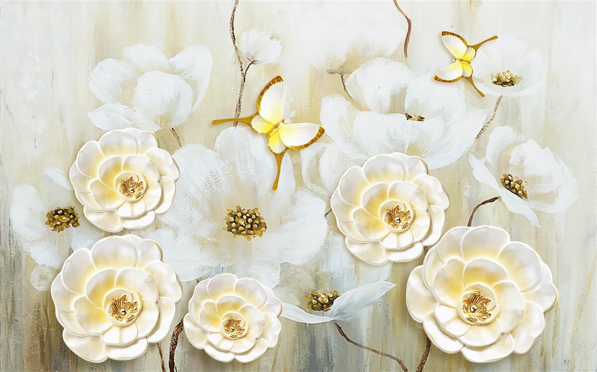 Carta da parati farfalle insolite e fiori luminosi