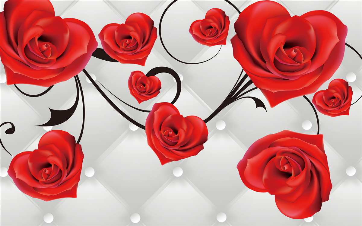 Carta da parati rose rosse a forma di cuore