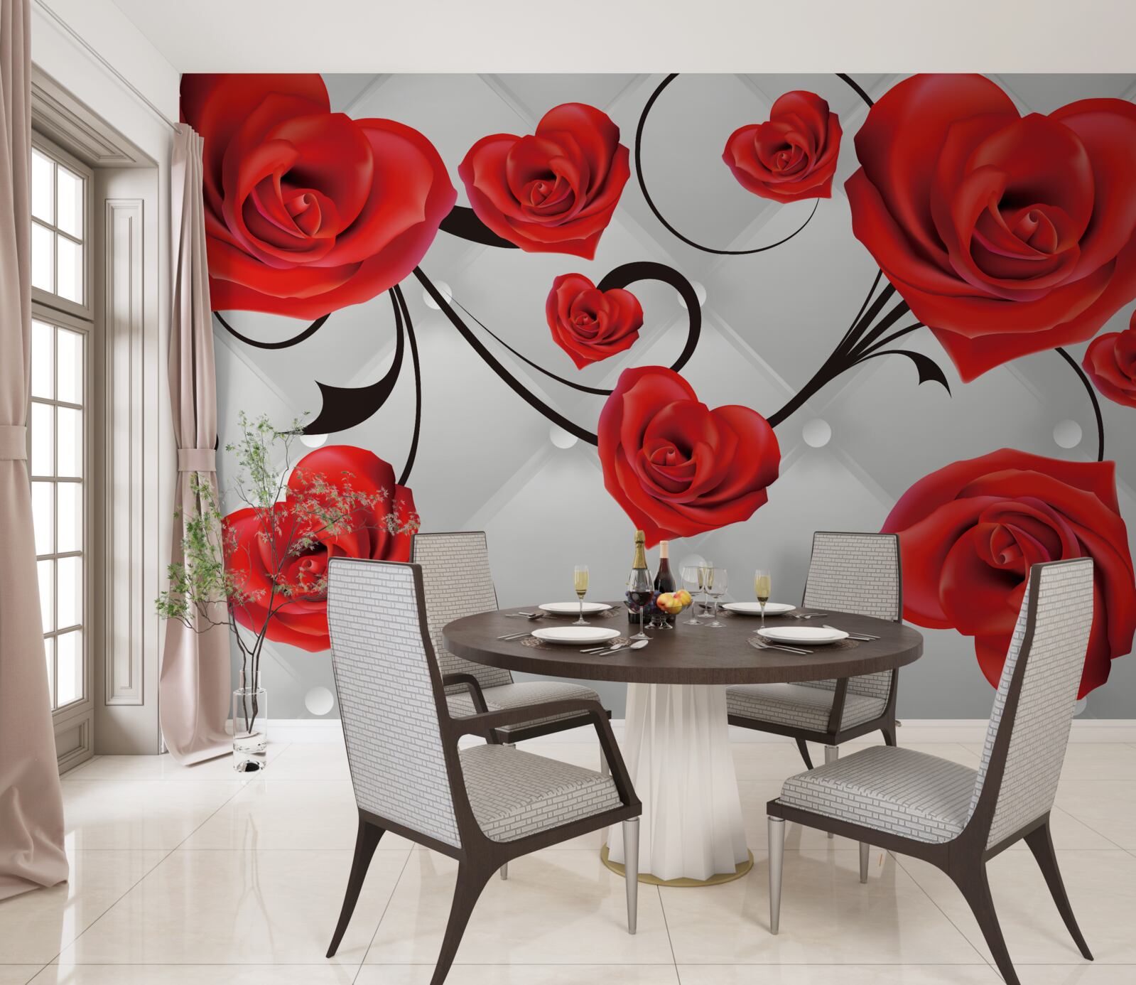Carta da parati rose rosse a forma di cuore
