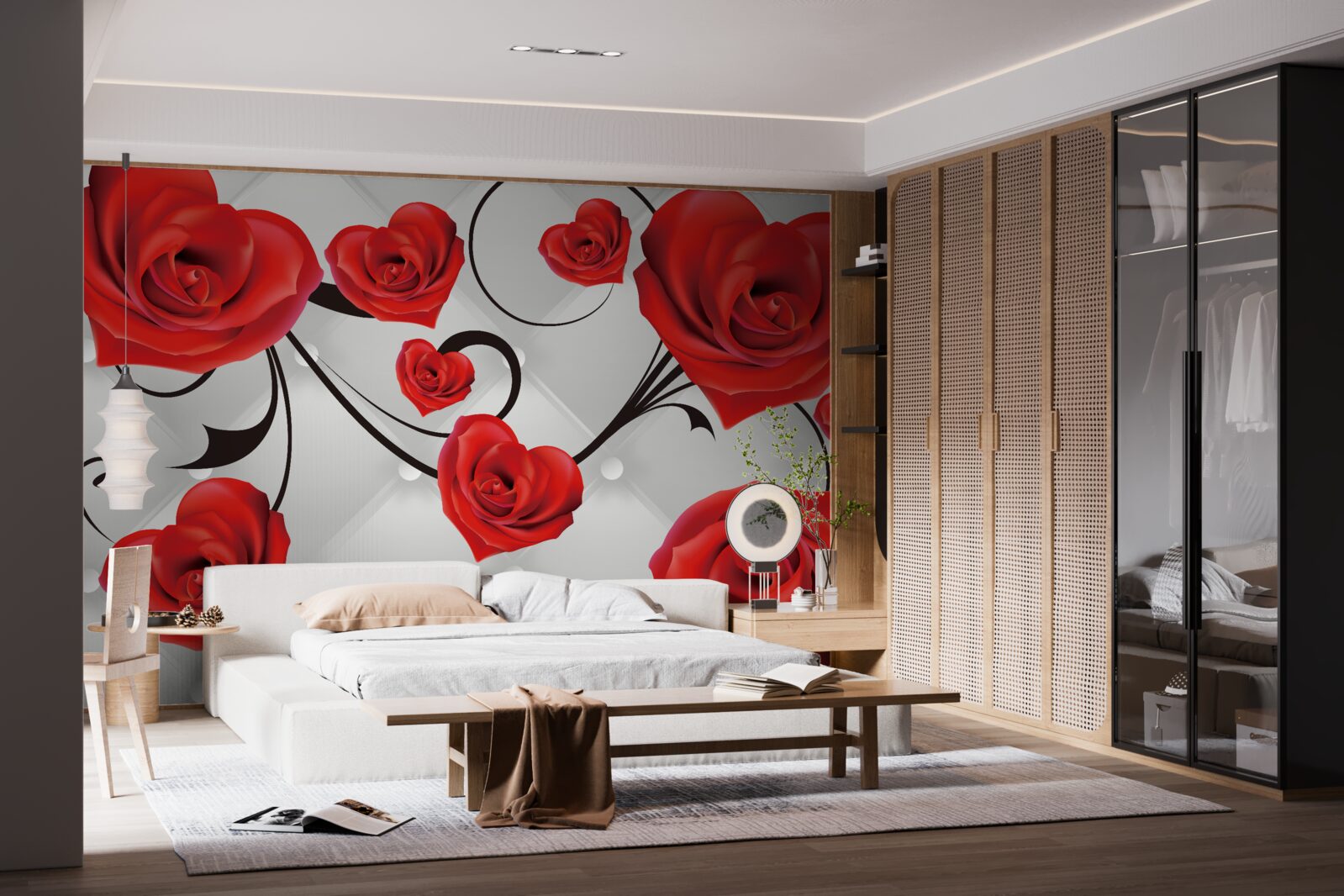 Carta da parati rose rosse a forma di cuore