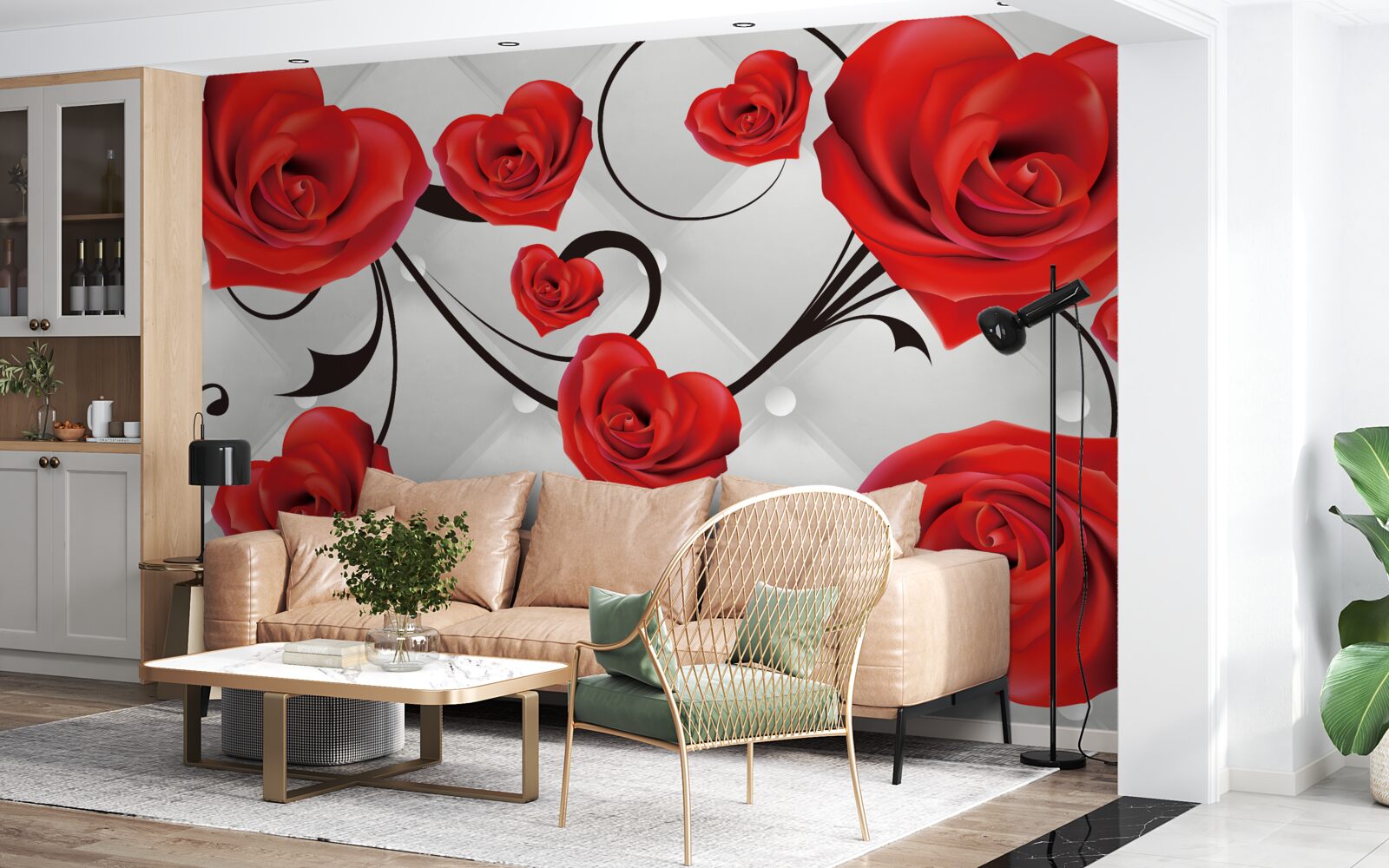 Carta da parati rose rosse a forma di cuore