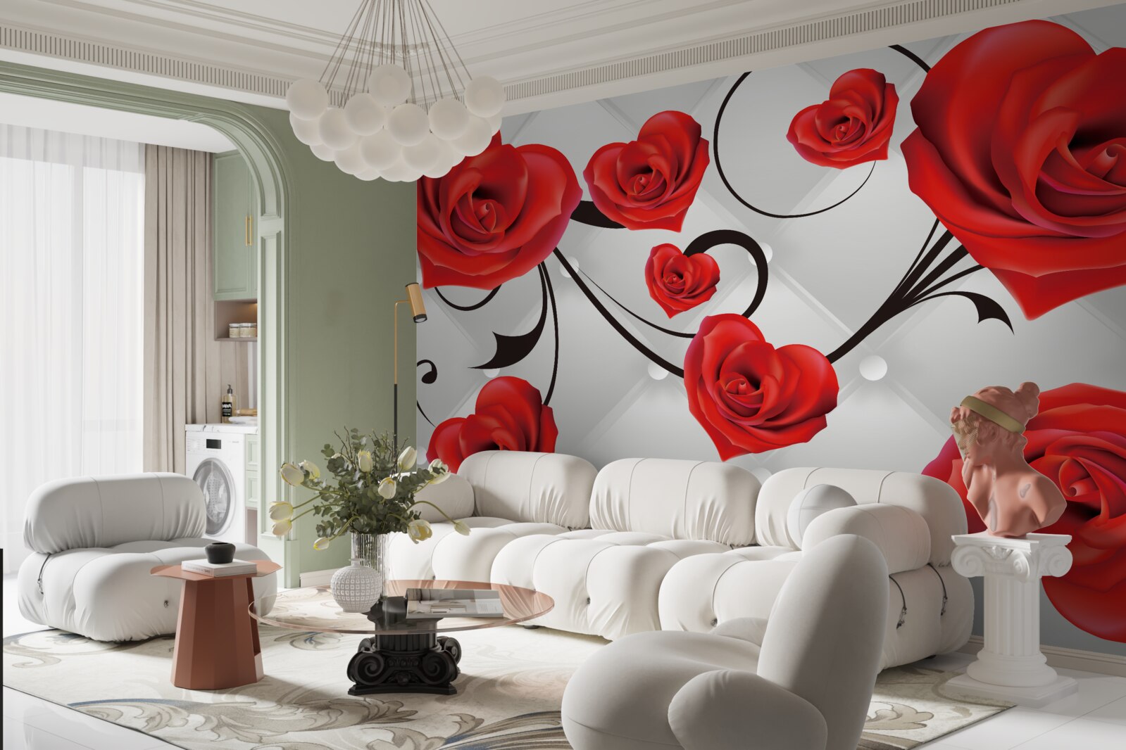 Carta da parati rose rosse a forma di cuore