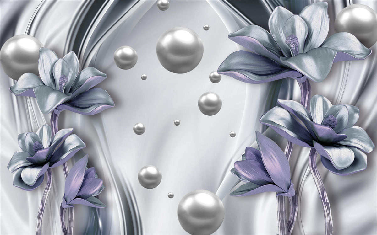 Carta da parati riflesso di perle e fiori nell'acqua