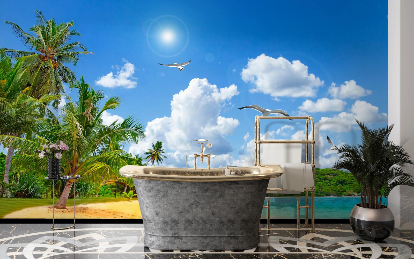 Carta da parati isola tropicale con spiaggia al sole